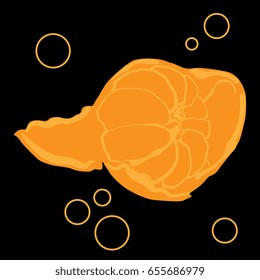 Isolated vector illustration. Half peeled tangerine. Flat cartoon style.