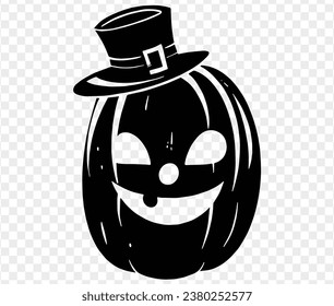 Isolated vector illustration of Halloween pumpkin icon featuring scary and funny pumpkin monster face on white background.