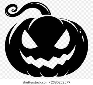 Isolated vector illustration of Halloween pumpkin icon featuring scary and funny pumpkin monster face on white background.