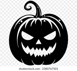 Isolated vector illustration of Halloween pumpkin icon featuring scary and funny pumpkin monster face on white background.