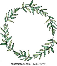 Isolated vector illustration, hand drawing, wreath of green herbs, leaves. Beautiful, charming graphics for invitations, design for weddings and holidays