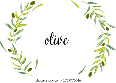 Ilustración vectorial aislada, dibujo a mano, correa de oliva, hojas verdes. Bonitos y encantadores gráficos para invitaciones, diseño para bodas y vacaciones