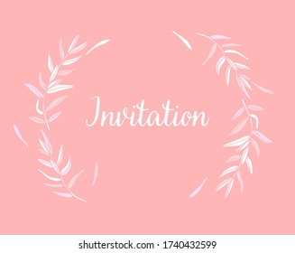Isolated vector illustration, hand drawing, wreath of light pink and white leaves. Beautiful, charming graphics for invitations, design for weddings and holidays, place for your text, wallpapers