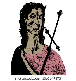 Isolated vector illustration. Hand drawn sketch portrait of St. John the Baptist. Christian saint. 