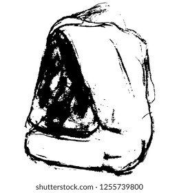 Isolated vector illustration. Hand drawn black and white chalk sketch of a sitting naked boy from the back. 