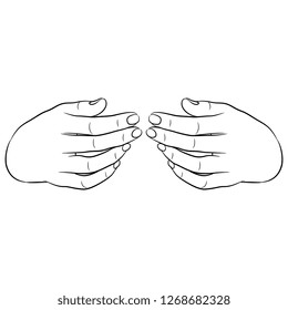 Isolated vector illustration. Hand drawn sketch of two human hands. Hand drawn linear sketch. Black silhouette on white background.