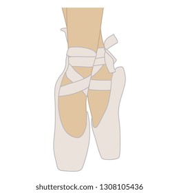 Isolated vector illustration. Hand drawn sketch of ballerina's feet in ballet shoes standing on pointe.