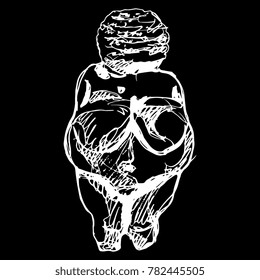 Isolated vector illustration  Hand drawn sketch Venus Willendorf  Paleolithic figurine Great Mother goddess 
