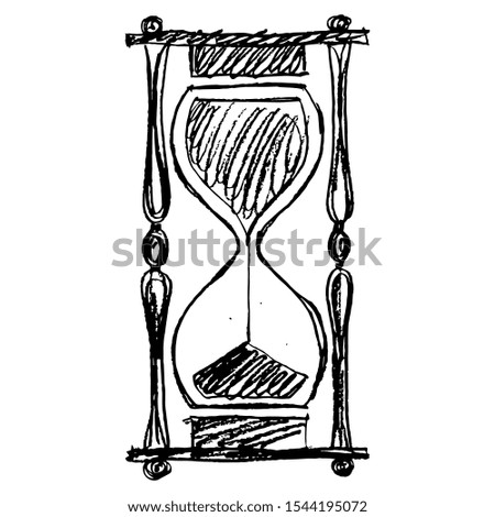 Isolated vector illustration. Hand drawn rough sketch of hourglass. Black silhouette on white background.