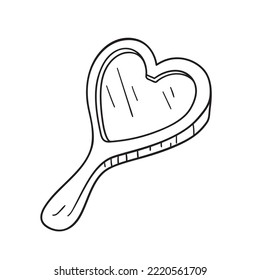 Isolated vector illustration of handle heart mirror. Cute thin line icon for design, cover etc.