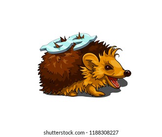 Isolated vector illustration of a happy brown hedgehog bringing the symbol of dollar on its back