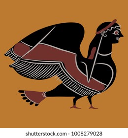 Isolated vector illustration of a harpy or siren. Fantastic half-woman half-bird. Ethnic style. Based on ancient Greek vase painting image.