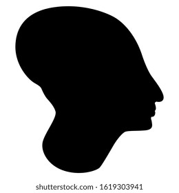 Isolated vector illustration. Head of ancient Egyptian bald priest. Human male profile. Black silhouette on white background.