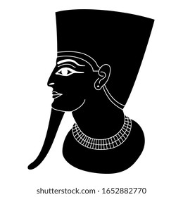 Isolated vector illustration. Head of ancient Egyptian pharaoh. Black and white silhouette.
