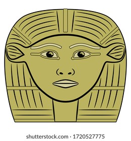 Isolated vector illustration. Head of ancient Egyptian goddess of love Hathor. Monochrome black and gold silhouette.