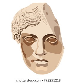 Isolated vector illustration. Head of ancient Roman or Greek goddess sculpture. Flat cartoon style.