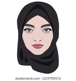 Isolated vector illustration. Head of a beautiful Muslim girl. Flat cartoon style.