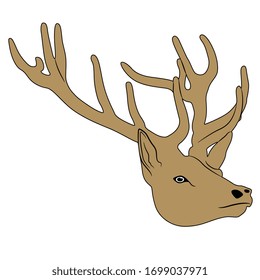 Isolated vector illustration. Head of deer with antlers. Monochrome silhouette.