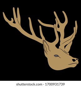 Isolated vector illustration. Head of deer with antlers. Monochrome silhouette.