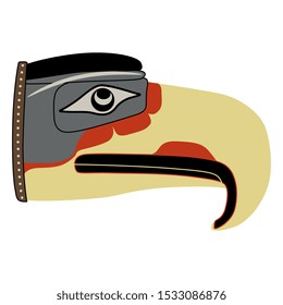 Isolated vector illustration. Head of stylized fantastic bird with big beak. Native American art of Kwakiutl Indians. Mythic Thunderbird.