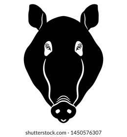Isolated vector illustration. Head of a wild boar or male pig. Flat cartoon style. Black and white silhouette.