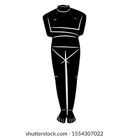 Isolated vector illustration. Headless human torso. Cycladic idol. Neolithic ancient Greek female figurine. Black and white silhouette.