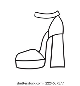 Isolated vector illustration of high heel shoe. Cute thin line icon for design, cover etc.	