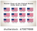 Isolated vector illustration with a history of the flags of the United States of America from 1846 to 1863. Set of 12 vector symbols for the Memorial Day and Independence Day in USA for print and web