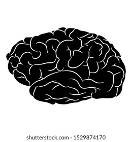 Isolated vector illustration. Human brain. Black and white silhouette.