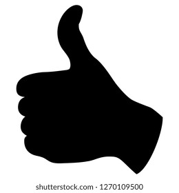 Isolated vector illustration. Human Caucasian hand in a thumb up OK gesture. Black silhouette on white background.