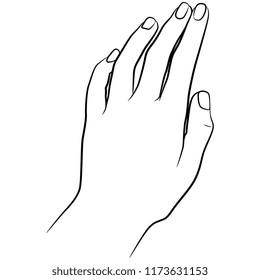 Isolated vector illustration. Human female hand. Hand drawn linear sketch. Black silhouette on white background.