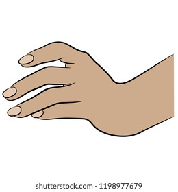 Isolated vector illustration. Human female Caucasian hand. Hand drawn linear sketch. Cartoon style.