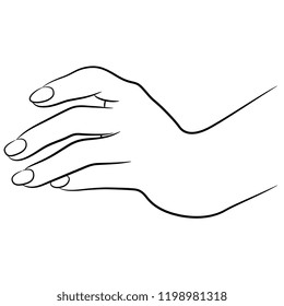 Isolated vector illustration. Human female hand. Hand drawn linear sketch. Black silhouette on white background.