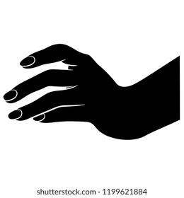 Isolated vector illustration. Human female hand. Hand drawn linear sketch. Black and white linear silhouette.