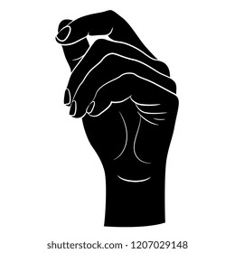 Isolated vector illustration. Human female hand in elegant gesture. Black and white linear silhouette. Cartoon style.