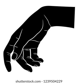 Isolated vector illustration. Human female hand in elegant relaxed romantic gesture for kiss. Black and white linear silhouette. Cartoon style.