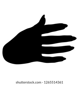 Isolated vector illustration. Human female hand with long nails. Black silhouette on white background.