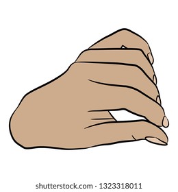 Isolated vector illustration. Human female Caucasian hand in pinch gesture. Hand drawn linear sketch. Cartoon style.