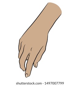 Isolated vector illustration. Human female hand. Linear sketch Cartoon style. Gesture of reconciliation. Two fingers showing a little walking man.
