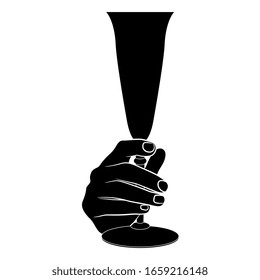 Vektorillustration einzeln. Hündin, die ein Glas Champagner hält. Schwarz-Weiß-Silhouette. Cheers Konzept.
