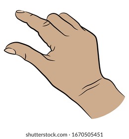 Isolated vector illustration. Human female Caucasian hand in measuring gesture. Cartoon style.