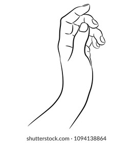 Isolated vector illustration of a human hand. Hand drawn linear silhouette.