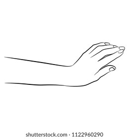 Isolated vector illustration of a human hand. Hand drawn linear sketch. Black silhouette on white background.