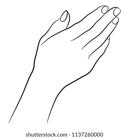 Isolated vector illustration of a human hand. Hand drawn linear sketch. Black silhouette on white background.