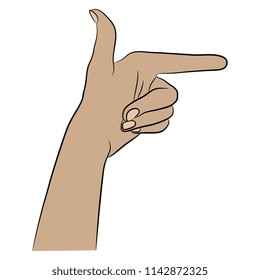Isolated vector illustration of a human hand. Hand drawn linear sketch. Cartoon style.