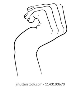Isolated vector illustration of a human hand. Hand drawn linear sketch. Black silhouette on white background.