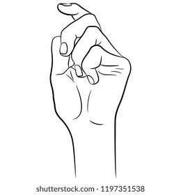 Isolated vector illustration of a human hand. Hand drawn linear sketch. Black silhouette on white background.
