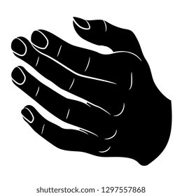 Isolated vector illustration. Human hand. Front view. Black and white linear silhouette. Cartoon style.
