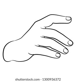 Isolated vector illustration. Human hand in elegant pointing gesture. Hand drawn linear sketch. Black silhouette on white background.