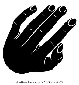 Isolated vector illustration. Human hand with open fingers. Black and white silhouette.